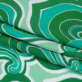 Rayon Batiste - Green and Teal Retro Palmette Floral - Made in Italy