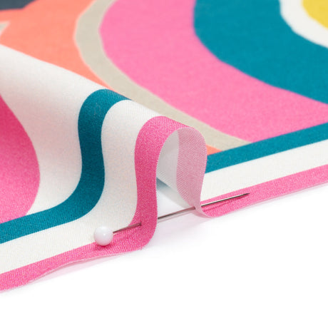 Rayon Shirting Panel - Yellow, Pink, and Marine Blue Simple Paisleys - Made in Italy