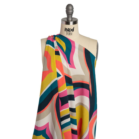 Rayon Shirting Panel - Yellow, Pink, and Marine Blue Simple Paisleys - Made in Italy