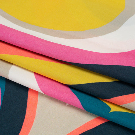 Rayon Shirting Panel - Yellow, Pink, and Marine Blue Simple Paisleys - Made in Italy