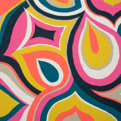 Rayon Shirting Panel - Yellow, Pink, and Marine Blue Simple Paisleys - Made in Italy