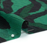 Geometric Crinkled Polyester Jacquard - Green and Black Animal Stripes - Made in Italy