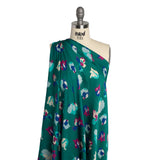 Crinkled Polyester Charmeuse - Teal, Blue and Magenta Floral - Made in Italy
