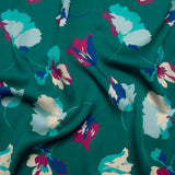 Crinkled Polyester Charmeuse - Teal, Blue and Magenta Floral - Made in Italy