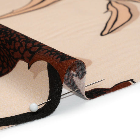 Polyester Satin-Faced Seersucker - Beige and Russet Leopards and Flowers - Made in Italy