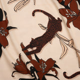 Polyester Satin-Faced Seersucker - Beige and Russet Leopards and Flowers - Made in Italy