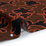 Dotted Rayon Jacquard - Brown, Orange and Black Floral Silhouettes - Made in Italy