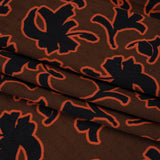 Dotted Rayon Jacquard - Brown, Orange and Black Floral Silhouettes - Made in Italy