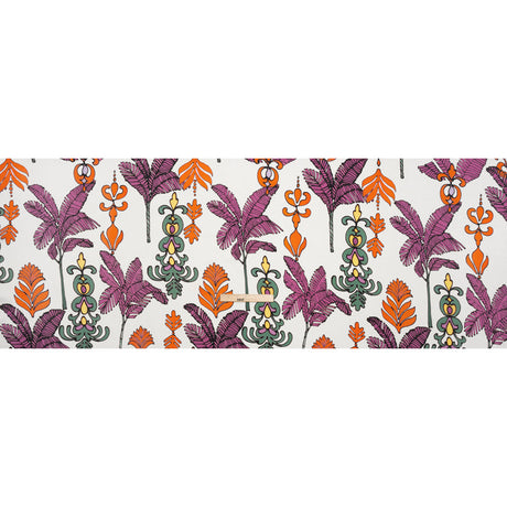 Washed Polyester Satin - Purple, Orange and White Palm Leaves - Made in Italy