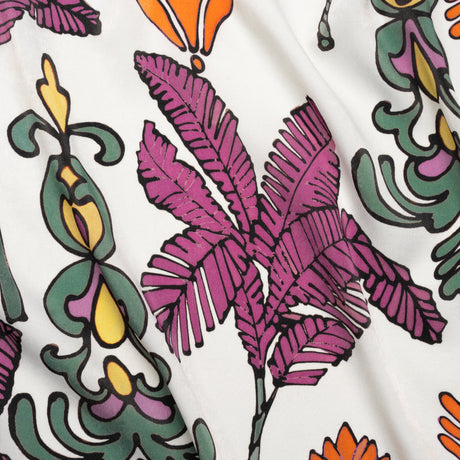 Washed Polyester Satin - Purple, Orange and White Palm Leaves - Made in Italy