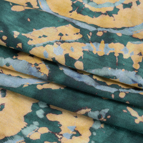 Medium Weight LInen Woven - Dark Green and Golden Beige Tie Dye - Made in Italy