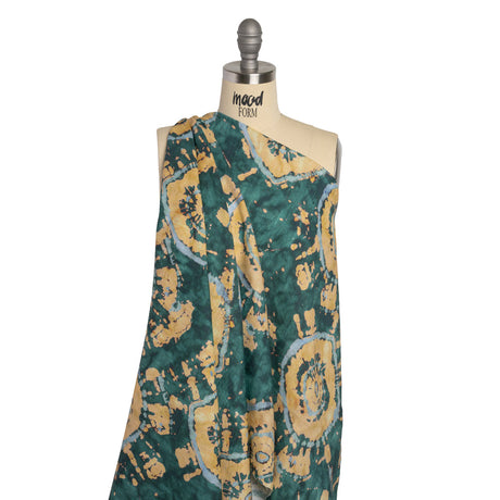 Medium Weight LInen Woven - Dark Green and Golden Beige Tie Dye - Made in Italy