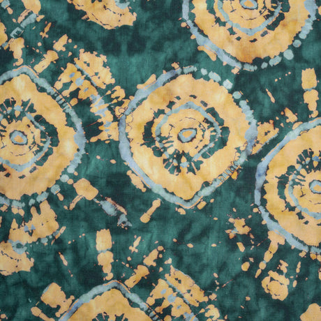 Medium Weight LInen Woven - Dark Green and Golden Beige Tie Dye - Made in Italy