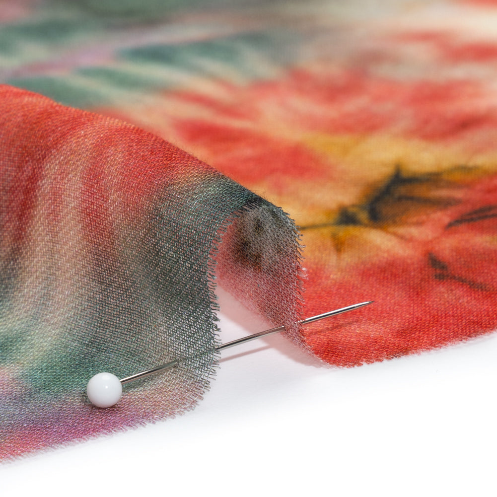 Lightweight Rayon Twill - Red and Forest Green Tie Dye - Made in Italy