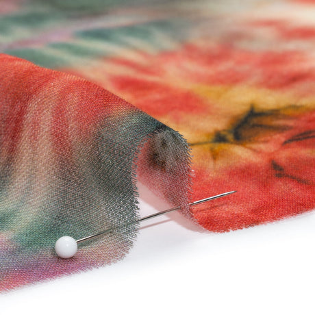 Lightweight Rayon Twill - Red and Forest Green Tie Dye - Made in Italy