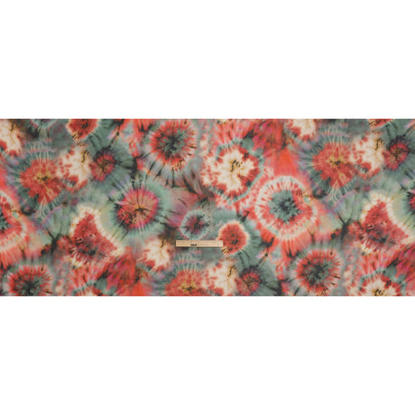 Lightweight Rayon Twill - Red and Forest Green Tie Dye - Made in Italy