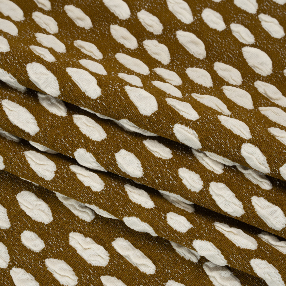 Stretch Knit Jacquard by Mara Hoffman - Brown and White Organic Polka Dots - Designer Deadstock