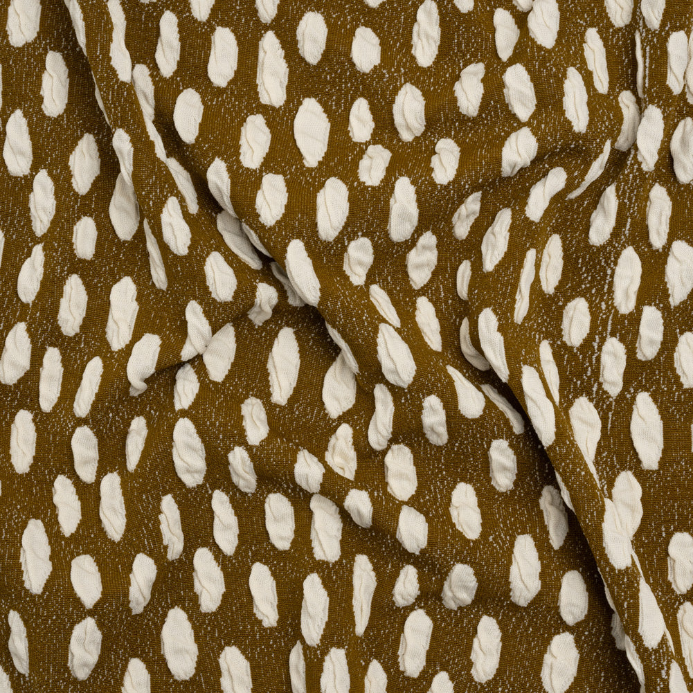 Stretch Knit Jacquard by Mara Hoffman - Brown and White Organic Polka Dots - Designer Deadstock