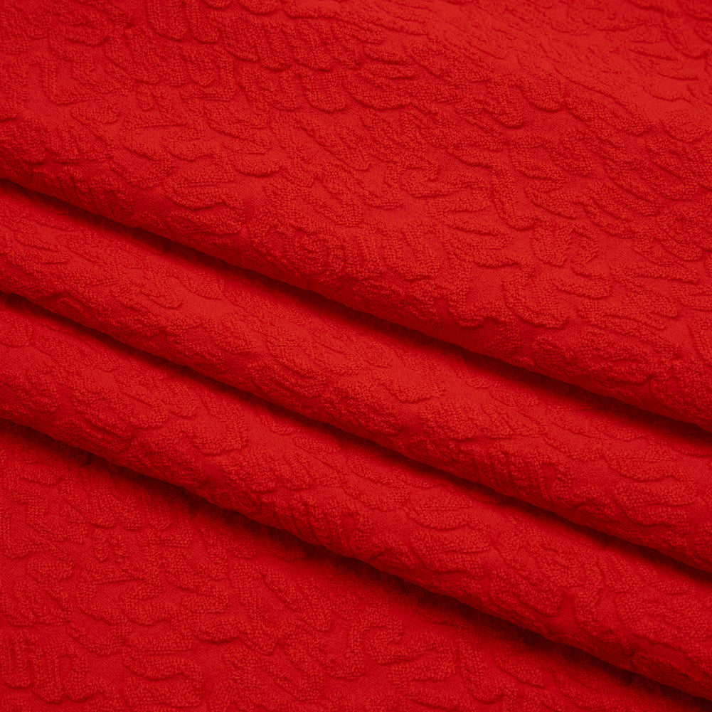 Stretch Polyester Jacquard Knit by Mara Hoffman - Red Orange Squiggles - Designer Deadstock