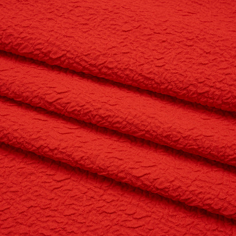 Textured Stretch Polyester Double Knit by Mara Hoffman - Bright Coral Crinkles - Designer Deadstock