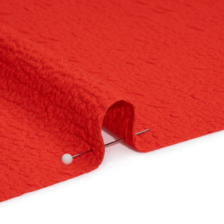 Textured Stretch Polyester Double Knit by Mara Hoffman - Bright Coral Crinkles - Designer Deadstock