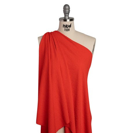 Textured Stretch Polyester Double Knit by Mara Hoffman - Bright Coral Crinkles - Designer Deadstock