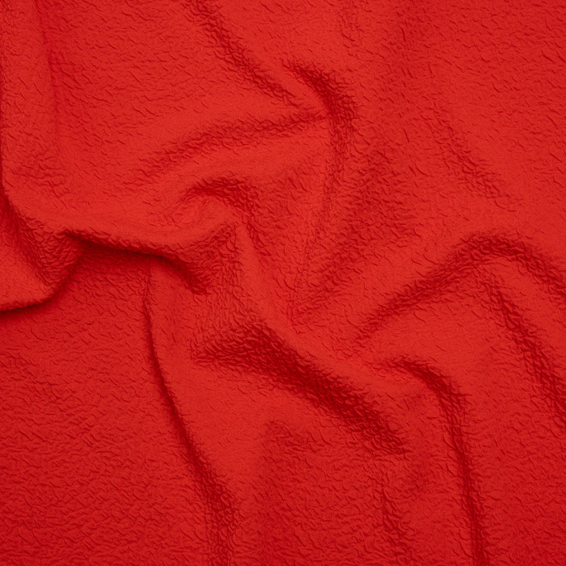 Textured Stretch Polyester Double Knit by Mara Hoffman - Bright Coral Crinkles - Designer Deadstock