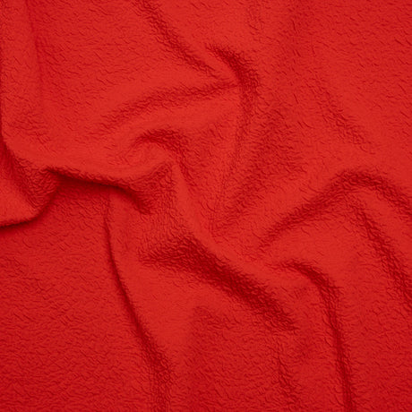 Textured Stretch Polyester Double Knit by Mara Hoffman - Bright Coral Crinkles - Designer Deadstock