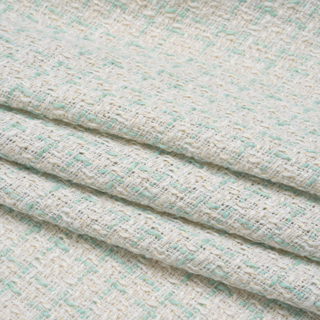 Metallic Polyester Tweed - Gold, White and Seafoam Plaid - Deadstock