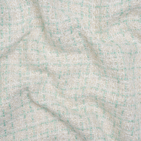 Metallic Polyester Tweed - Gold, White and Seafoam Plaid - Deadstock