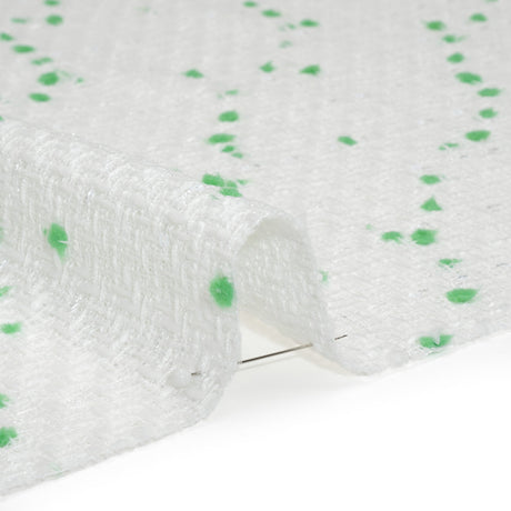Polyester Pom Pom Tweed with Baby Sequins - White and Kelly Green - Deadstock
