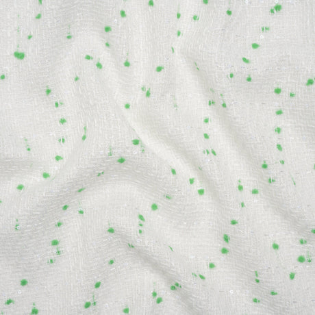Polyester Pom Pom Tweed with Baby Sequins - White and Kelly Green - Deadstock
