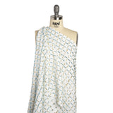 Polyester Boucle Tweed with Plaid Metallic Eyelash Fringe - White, Sky Blue and Gold - Deadstock