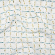 Polyester Boucle Tweed with Plaid Metallic Eyelash Fringe - White, Sky Blue and Gold - Deadstock