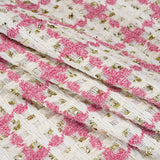 Polyester Boucle Tweed with Metallic Eyelash Fringe - White, Pink and Gold Plaid - Deadstock