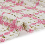 Polyester Boucle Tweed with Metallic Eyelash Fringe - White, Pink and Gold Plaid - Deadstock