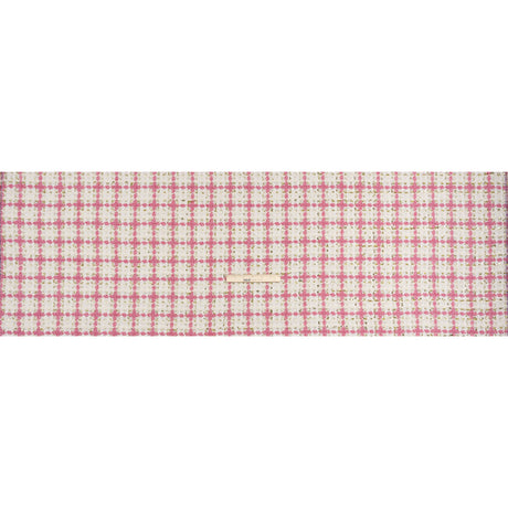 Polyester Boucle Tweed with Metallic Eyelash Fringe - White, Pink and Gold Plaid - Deadstock