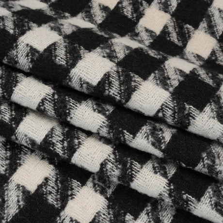 Acrylic Boucle Tweed - Black and Cream Houndstooth - Deadstock
