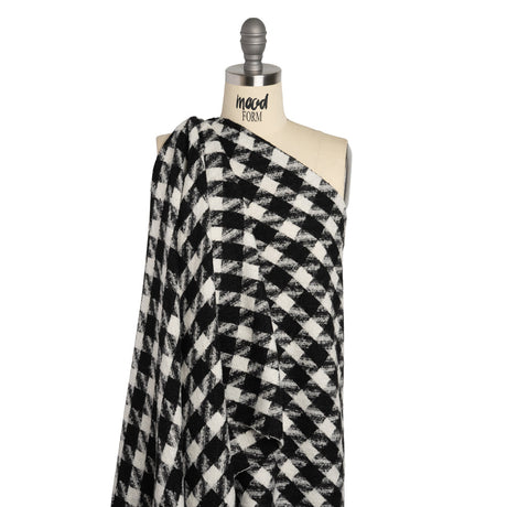 Acrylic Boucle Tweed - Black and Cream Houndstooth - Deadstock