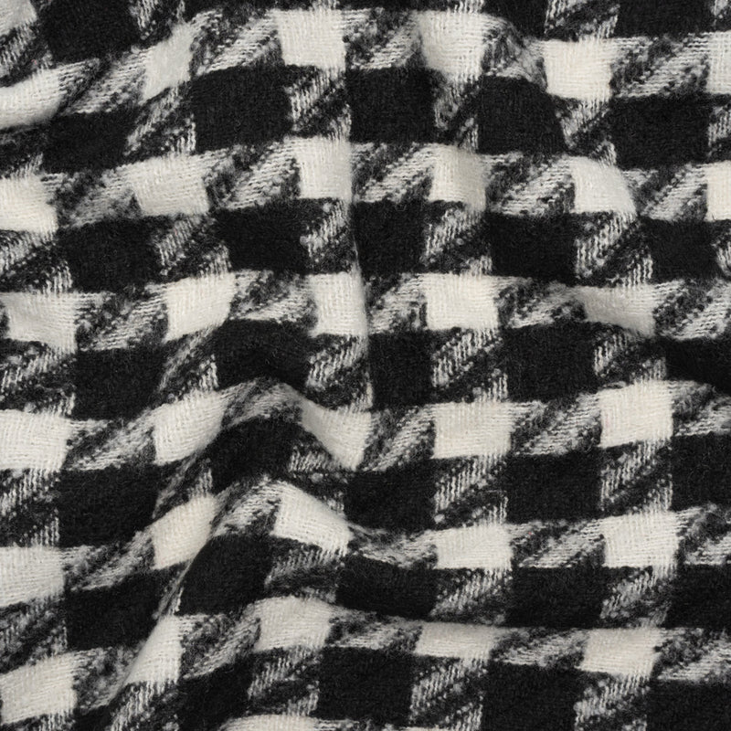 Acrylic Boucle Tweed - Black and Cream Houndstooth - Deadstock