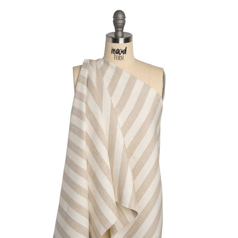 Medium Weight Linen Woven - Natural Beige and Cream Awning Stripes