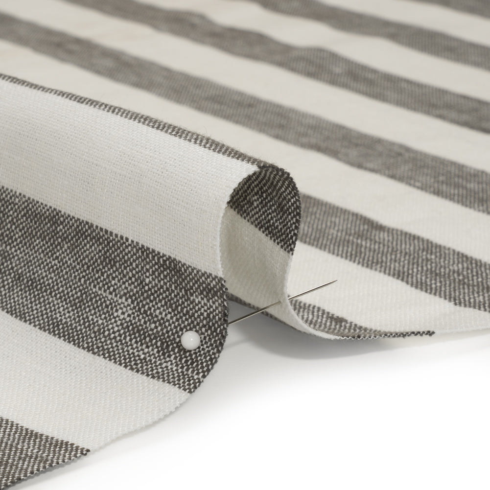 Medium Weight Linen Woven - Smoke Gray and Cream Awning Stripes