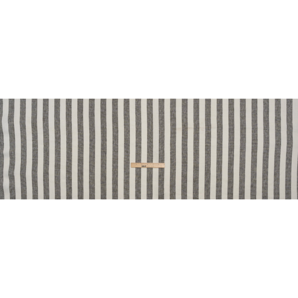 Medium Weight Linen Woven - Smoke Gray and Cream Awning Stripes