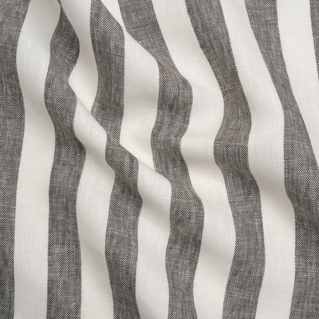 Medium Weight Linen Woven - Smoke Gray and Cream Awning Stripes