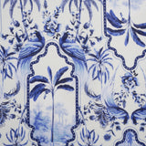 Lightweight Linen Woven - Blue and White Palms in Paradise