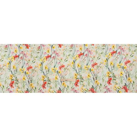 Lightweight Linen Woven - Yellow, Red and Green Watercolor Floral Trails on Ivory