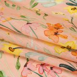 Lightweight Linen Woven - Yellow, Red and Green Watercolor Floral Trails on Blush Pink
