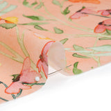 Lightweight Linen Woven - Yellow, Red and Green Watercolor Floral Trails on Blush Pink