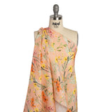 Lightweight Linen Woven - Yellow, Red and Green Watercolor Floral Trails on Blush Pink
