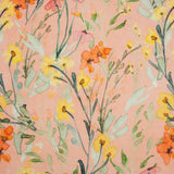 Lightweight Linen Woven - Yellow, Red and Green Watercolor Floral Trails on Blush Pink